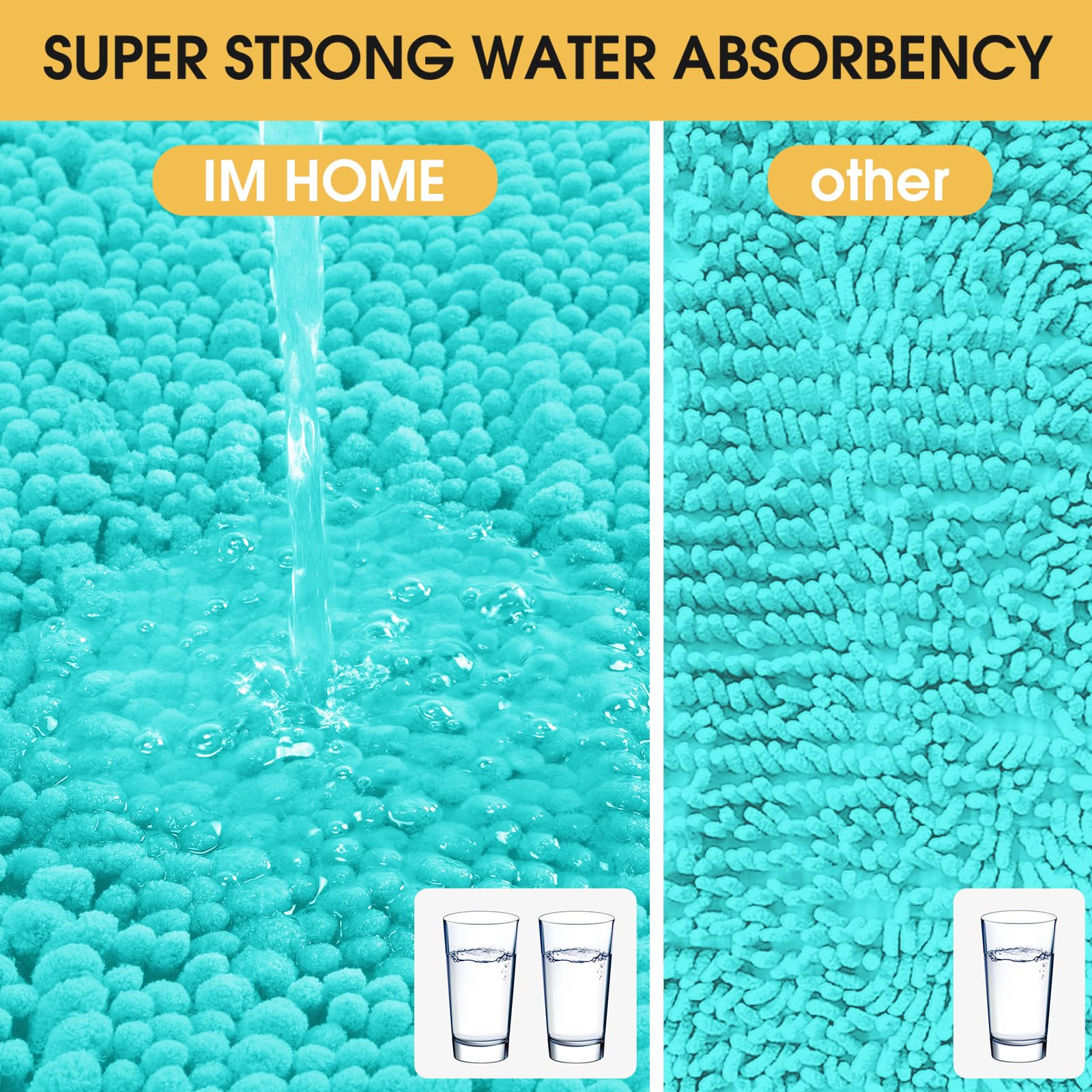 Accumtek Upgrade Extra Large Teal Green Bathroom Rug Set 3 Pieces Ultra Soft, Thick Absorbent Bath Mats, Non Slip Chenille Toile